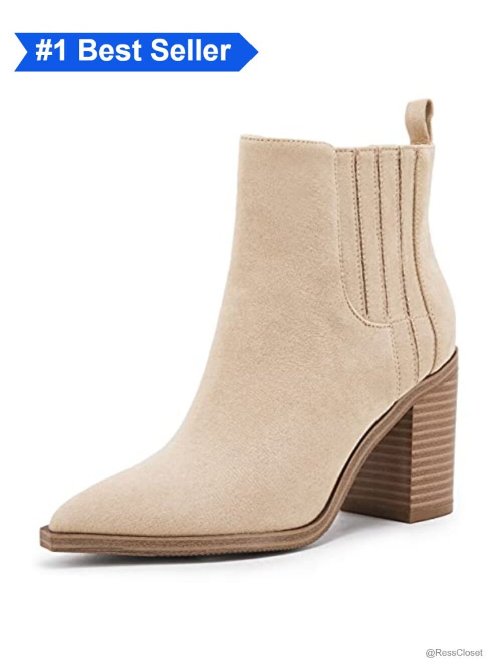 Faux Leather Ankle Booties Pointed Toe Chunky Block Heel Slip On Chelsea